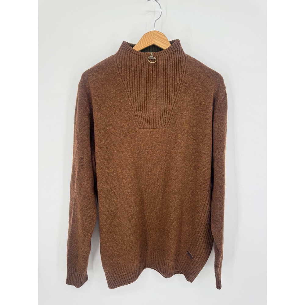 Barbour Nelson Essential Half Zip Sweater Mens XL Brown Wool Heritage Luxury